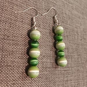 Dark Green and Lime Cat's Eye Glass Earrings Retro Y2K - New Item (2")